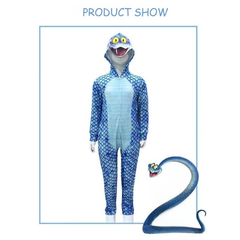 Snake Cosplay Costume for Party Halloween Girl Boy Stage Performance One-Piece Hoodie Outfit Leotard Cartoon Cos Gary Jumpsuits 120