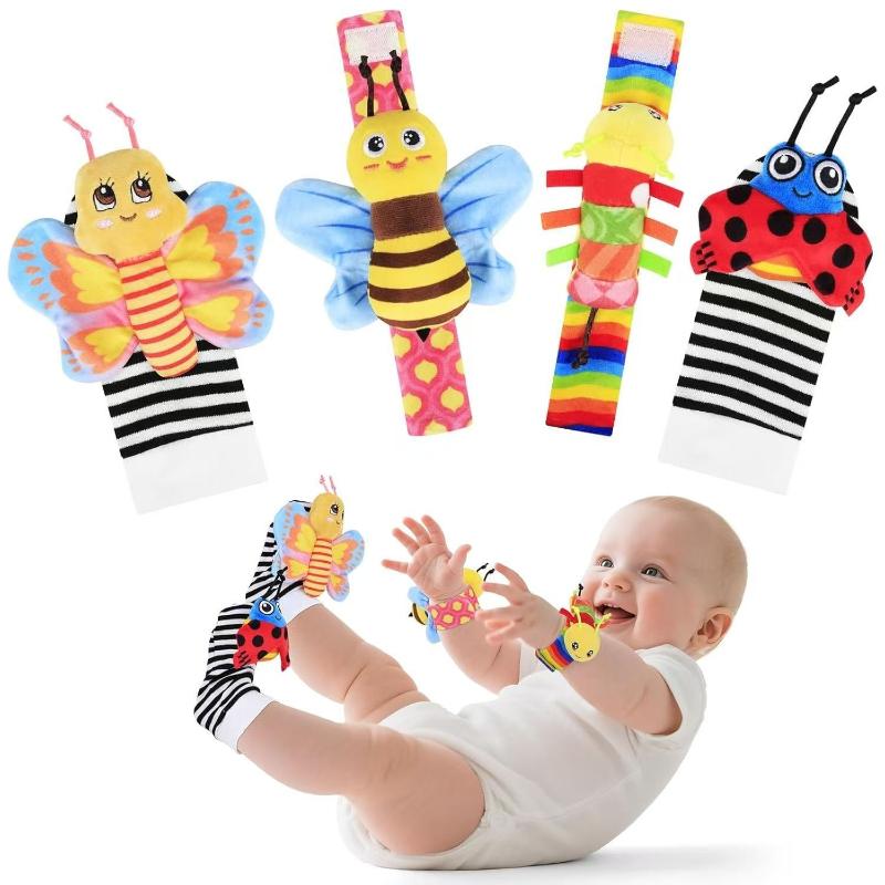 4PCS/SET Baby Rattle Toys Cute Stuffed Animals Wrist Rattle Baby Foot Socks 0~6 Months For Infant Boy Girl Newborn Gift