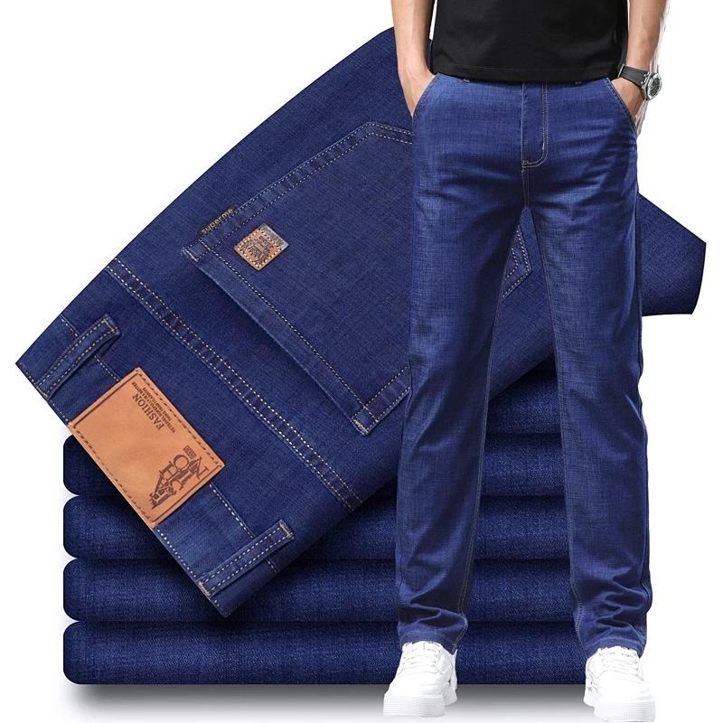 Mode Herren Stretch Locker Gerade Jeans Lässig Elastisch Slim Fit Denimhose Männlich Businesshose Große Größe 28 40