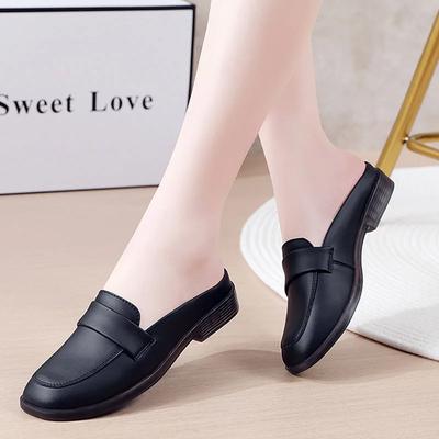New Summer Baotou Slippers Wearing Fashionable Flat Bottom Soft Leather Outgoing Slippers for Women