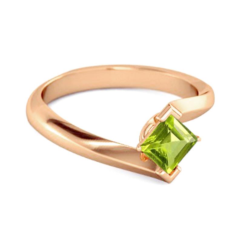 Peridot Sleek Tension-Style Ring - 925 Sterling Silver Rose Gold Vermeil