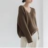 Jerséis Básicos de Punto para Mujer Otoño Invierno Cálido Suéter Cuello en V Moda Holgado Manga Larga Clásico Casual Tops de Punto