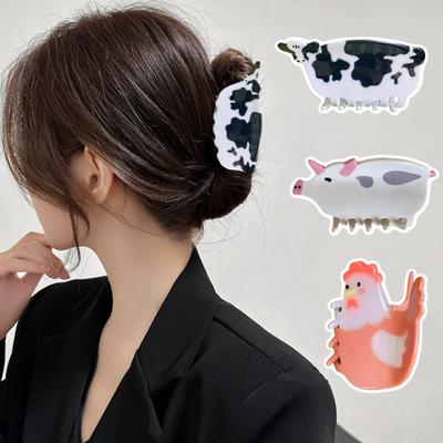 Animal Shape Hair Claw Cartoon Chicken Pig Milk Shape Hair Clip Acetic Acid Anti-slip Design Women Girl Hair Accessories
