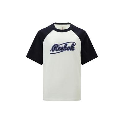 Reebok American Retro Color Block Breathable Short Sleeve Raglan T-Shirt Women Tops Beige Black 24SRM404WGH0