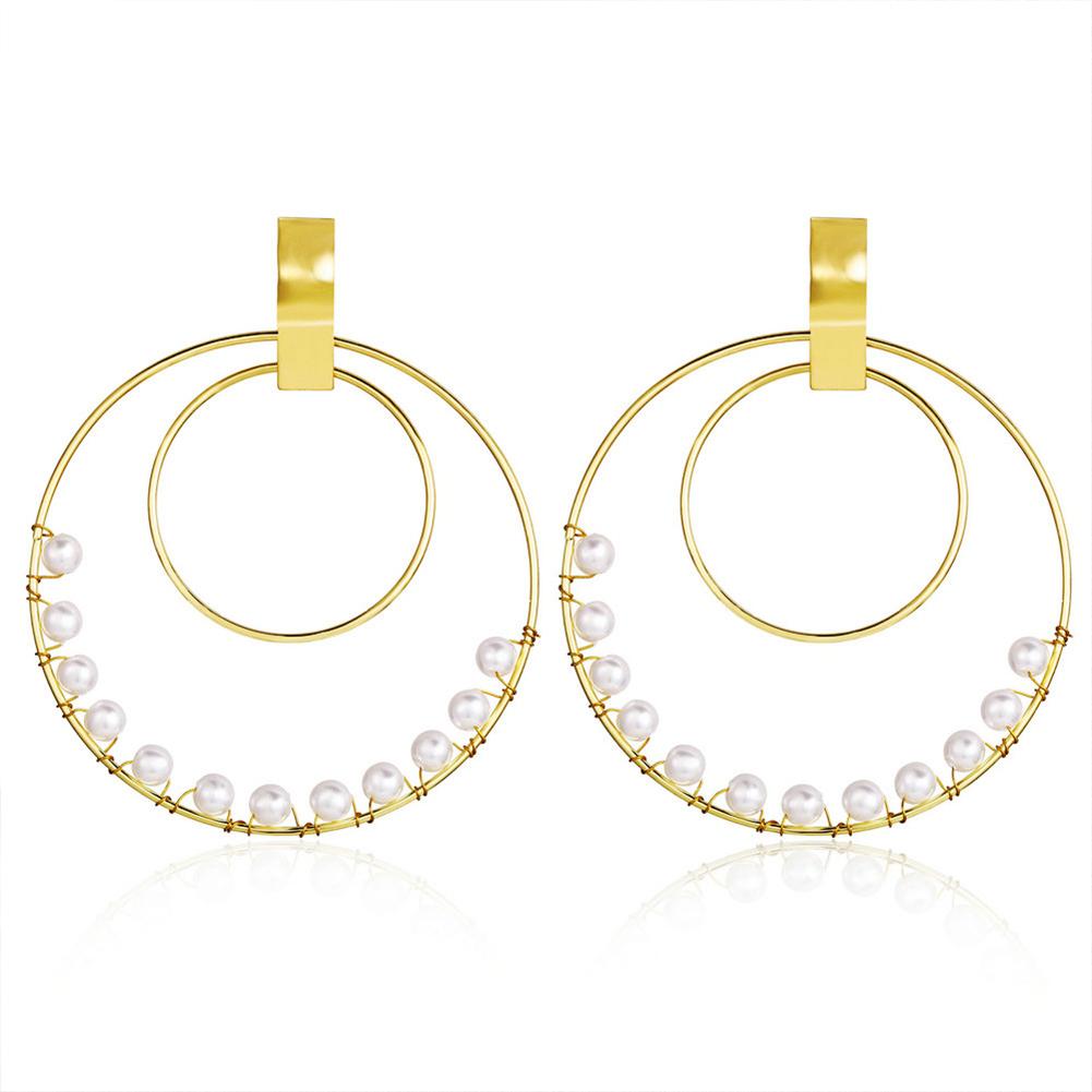 

1 Pairs Of Earrings Alloy Retro Style Simple Golden Size Circle Winding Pearl Earrings gold #1
