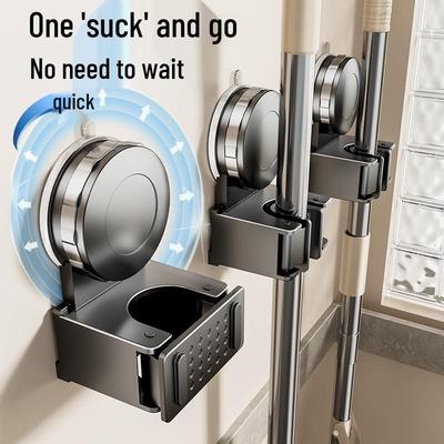 No-Drill Suction Mop & Broom Holder Wall Mount