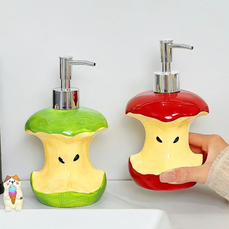 Stylish Ceramic Liquid Soap Container With Press Pump Lovely Fruit Core Soap Dispenser For Home Bathroom Countertop Organizing