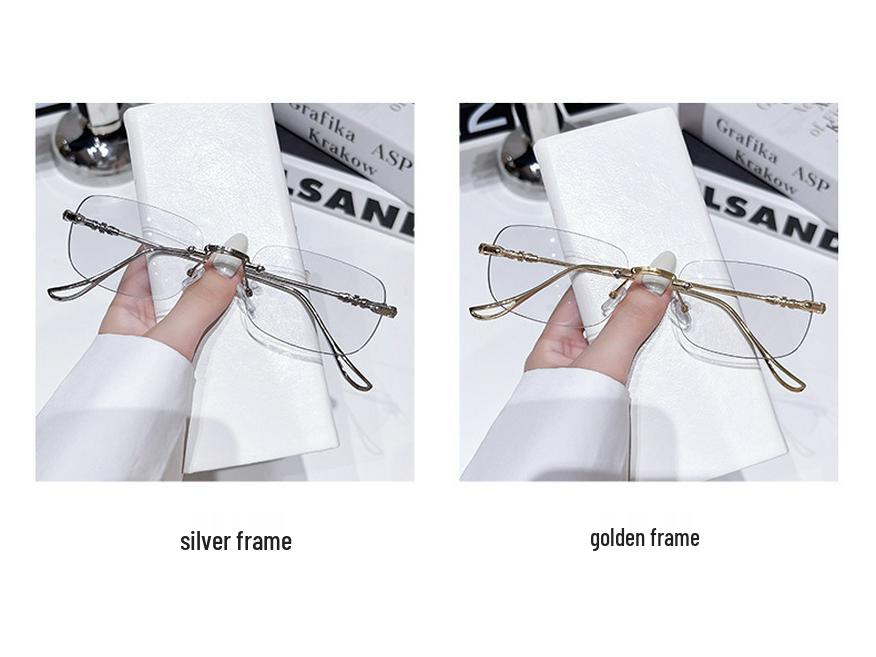 Retro Frameless Photochromic Myopia Glasses - Ultra-light, Artistic Metal Frames, Anti-blue Light, Prescription or Plano Lenses Compatible.
