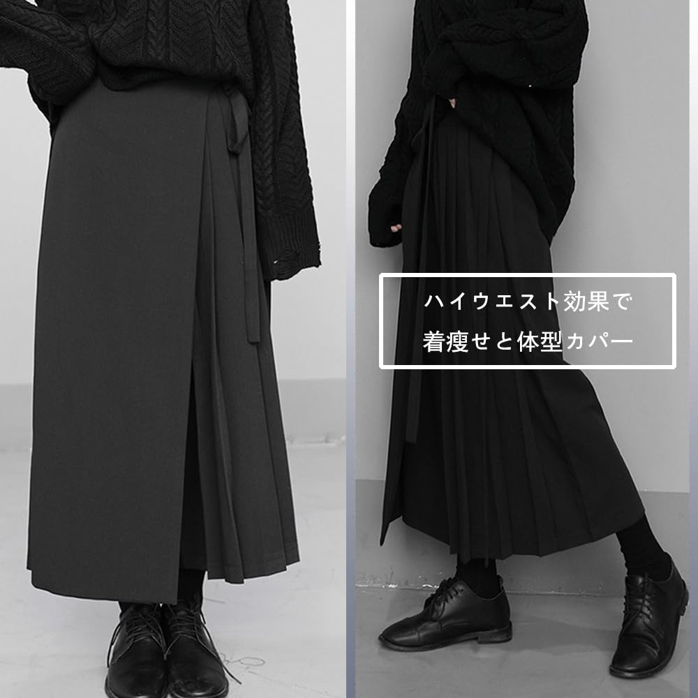 KOXIFLI Hakama Plus Long Flared Black Fashion Pants Pants, Wide-leg Pants, Unisex, Sizes, Skirt, Pants, [Product Code]