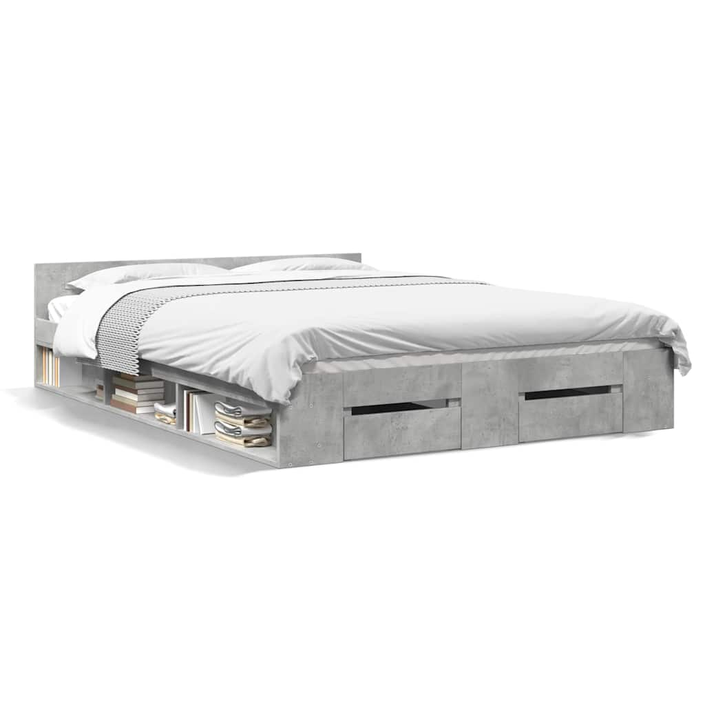 Vidaxl Bed Frame with Drawers, Concrete Gray, 160X200 Cm