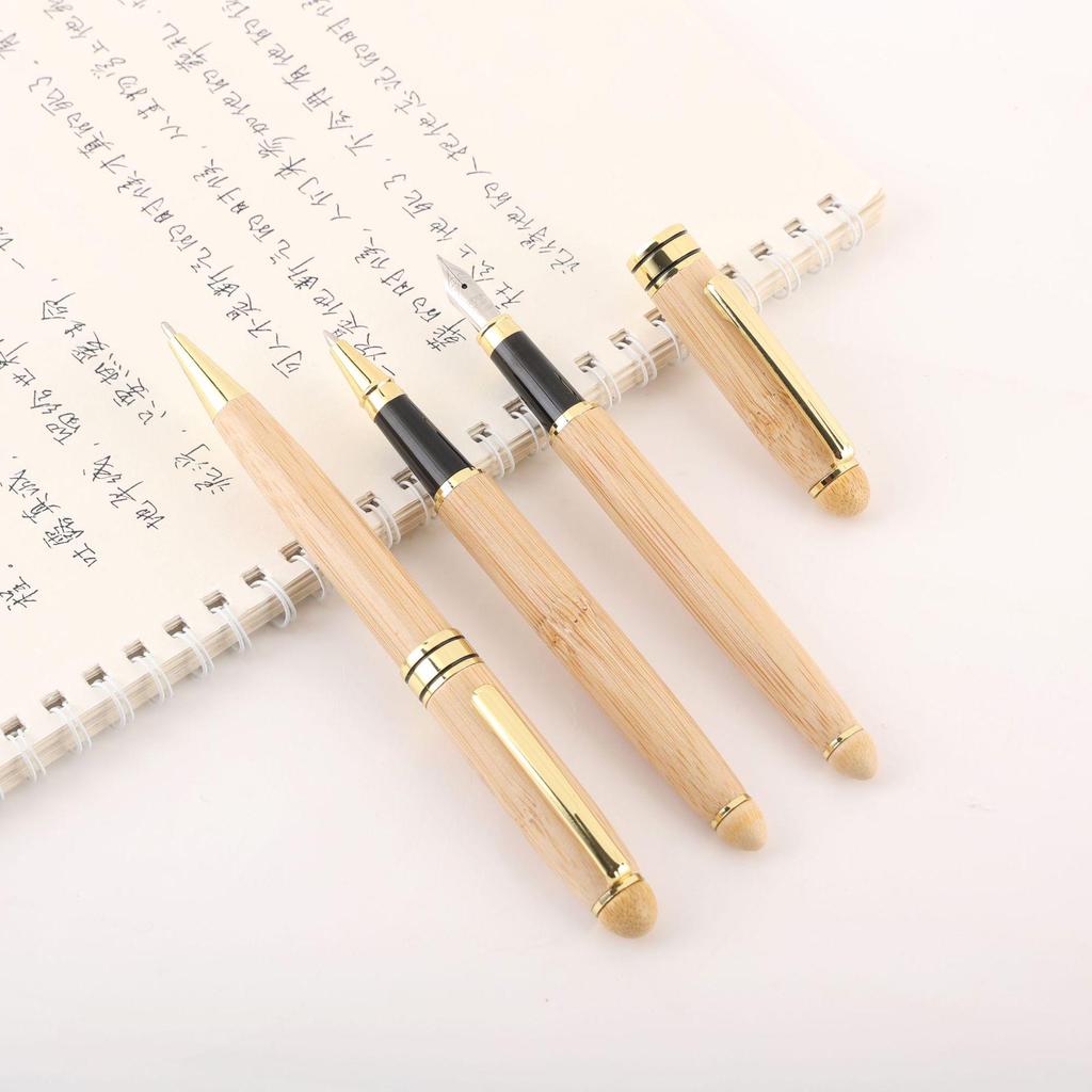 Retro Bamboo Wood Signature Fountain Pen Gift Set with Laser Logo