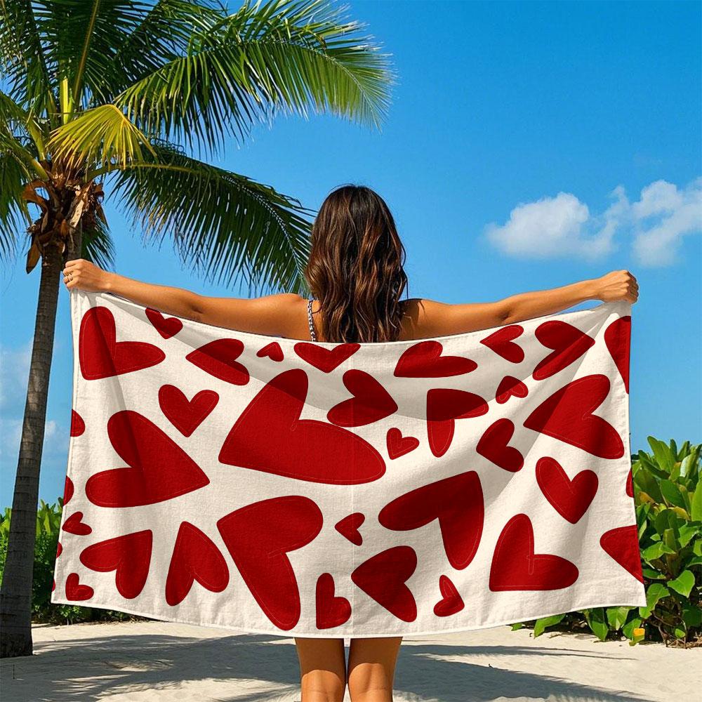 Romantic Cream Red Heart Quick Drying Bath Towel Microfiber beach towel light weight swimming camping yoga beach out