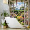 Window View Garden Shower Curtain 1Pc Polyester 2D Flat Print 70.8X70.8 Inch Blooming Floral Landscape Bathroom Decor