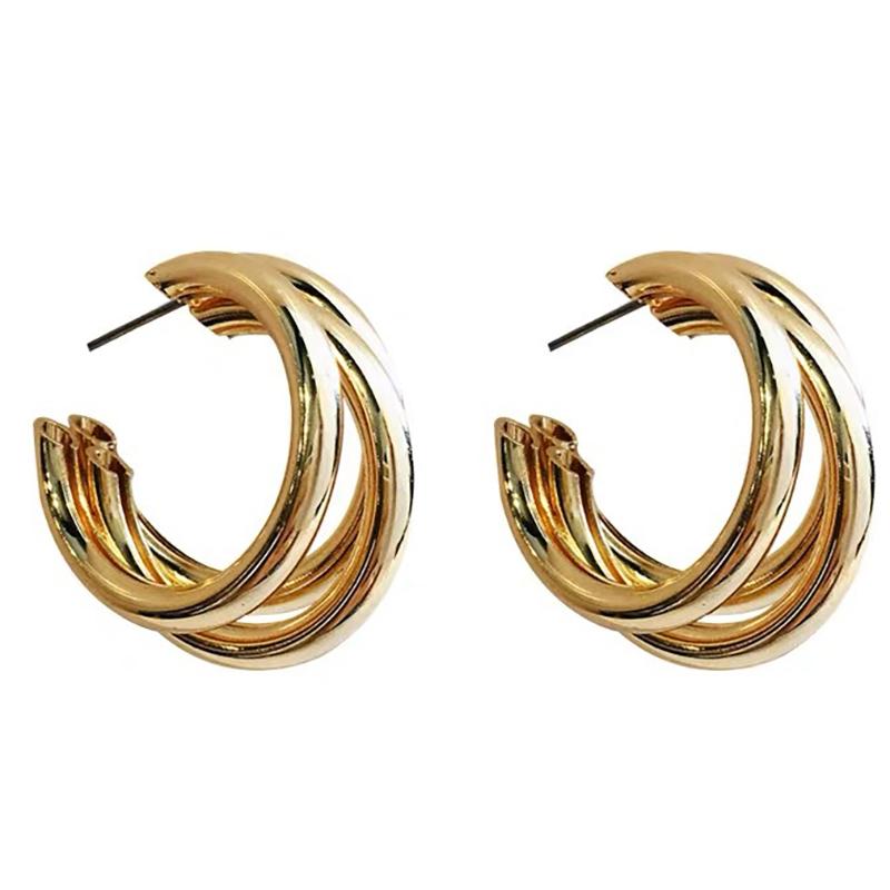 For Woman Metal Elegant Vintage Geometric Statement Luxury Earrings Party Jewelry Gifts Elegant Gold Color Circled Hoop Earring