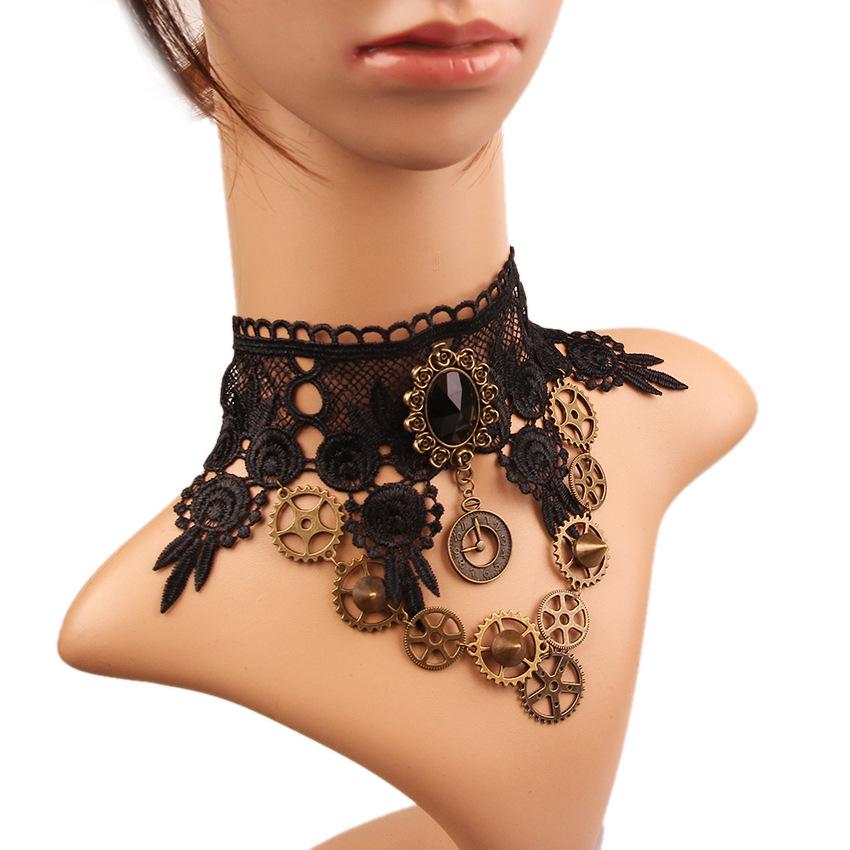 Lolita Steampunk Halskette und Vintage Schleifenarmband Schmuckset