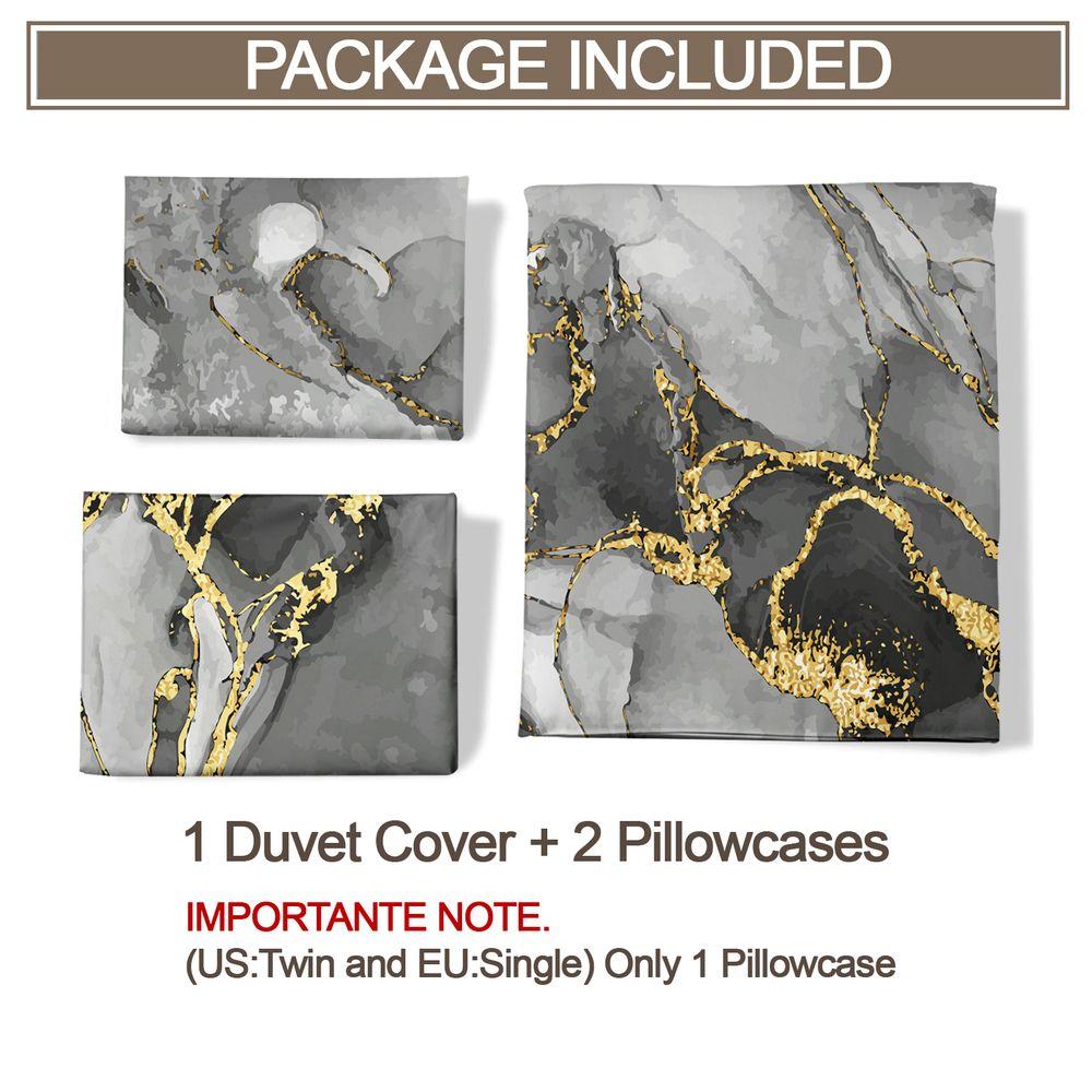 Luxury Gold Foil Marble Duvet Cover Set (1 Duvet Cover & 1/2 Pillowcase) Modern Abstract Bedding Set Bedroom Decor