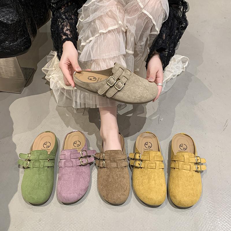 French Half-tray Single Shoes Soft-soled Sandals Outer Wear 2025 New Spring and Summer Flat-bottomed Mary Jane Bag Head Half-slippers Women