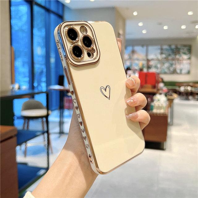

Мягкий гальванический чехол для телефона с сердечком для Iphone 13 Pro Max 12 11 Xs Max X Xr 7 8 Plus 12 Pro, защитный чехол для камеры For iPhone 13 Pro