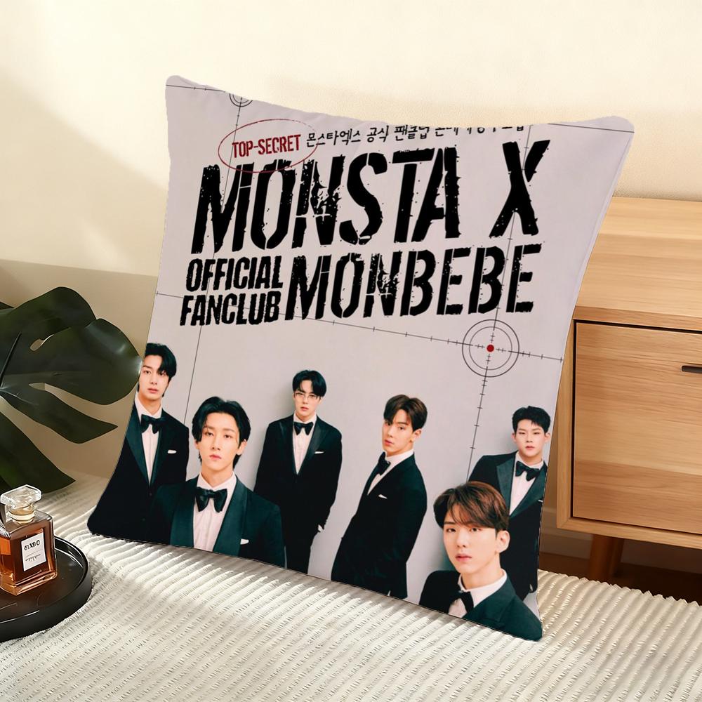 Monsta X KPOP Group Cushion Cover Silky Short Plush Home Sofa Cushion Cover - Invisible Zipper Home Decoration
