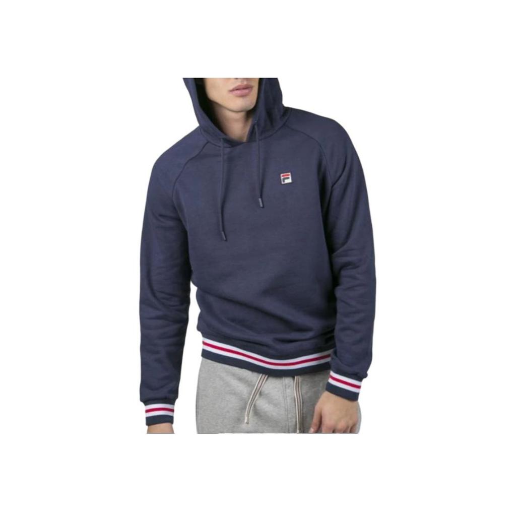 Fila Vintage Kapuzen-Sweatshirt mit Streifen Retro Langarm Unisex Sweatshirt Blau LM1832AN-410