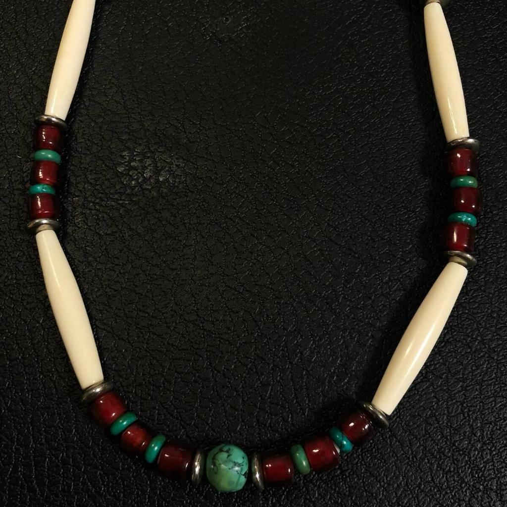 Used Turquoise Turquoise Necklace Indian Jewelry Zuni Navajo Karen Accessories White Hearts Beads Bone Beads G1