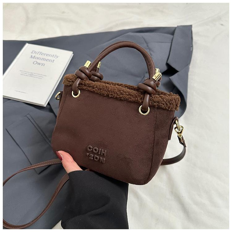 Frosted Plush Small Square Bag Women's 2025 New Fashion Texture Plush Bag Foreign Style Simple Commuting Portable Messenger Bag
