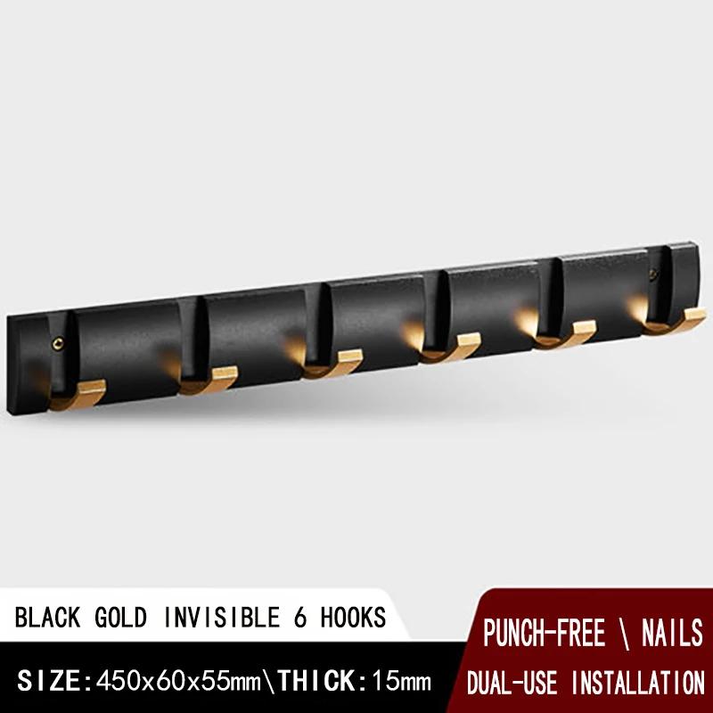 Black Golden Robe Hooks Folding Towel Hanger Nail Free Installation Wall Hooks Coat Clothes Holder Rack Coats 1-6 Hook Bathroom