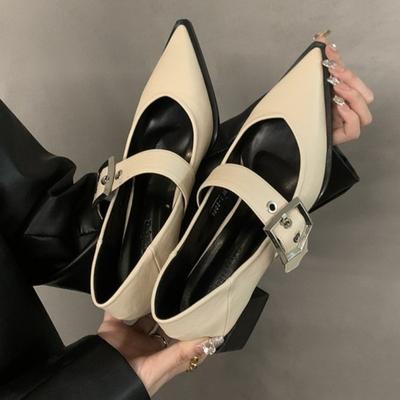 Moda Damska Moda Buty na Grubym Obcasie Jesień Nowe Szpiczasty Czubek Płytkie Wycięcie Antypoślizgowe Odporne na Zużycie Buty Niskie