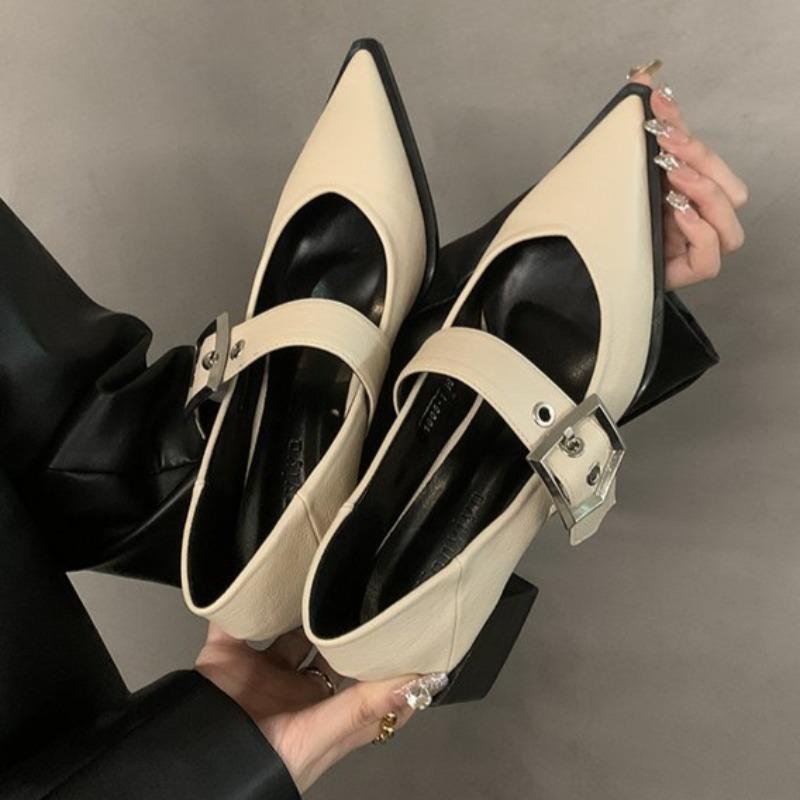 Fashion Women's Fashion Coarse Heel Shoes Autumn New Pointed Head Shallow Mouth Anti-slip Wear-resistant Low-top Shoes