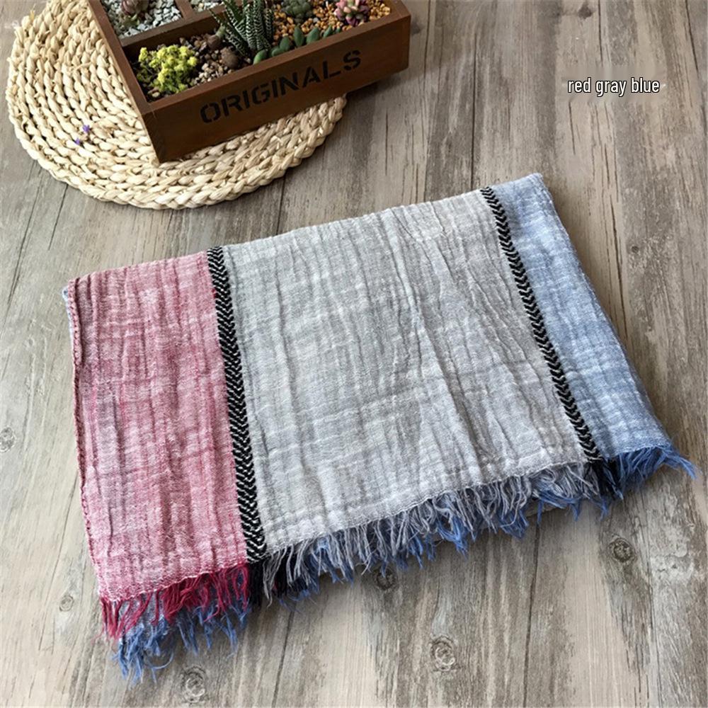 Korean Style Cotton & Linen Patchwork Scarf for Women - Solid Color, Tassel Shawl, Elegant & Easy-to-Match Neck Warmer for Early Autumn