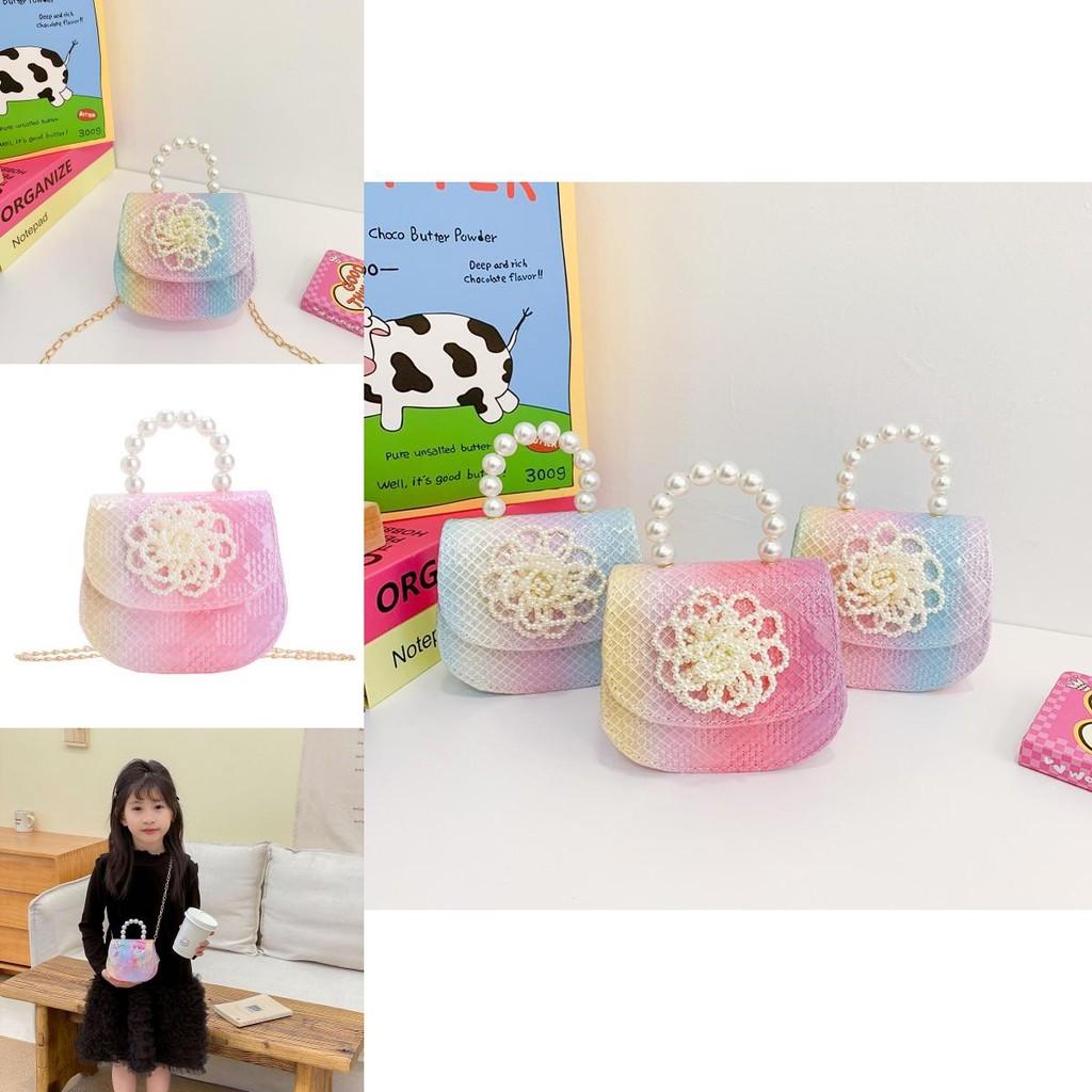 Fashionable Pearl Flower Handbag For Kids With Chic Chain Strap In Blue Purple And Pink