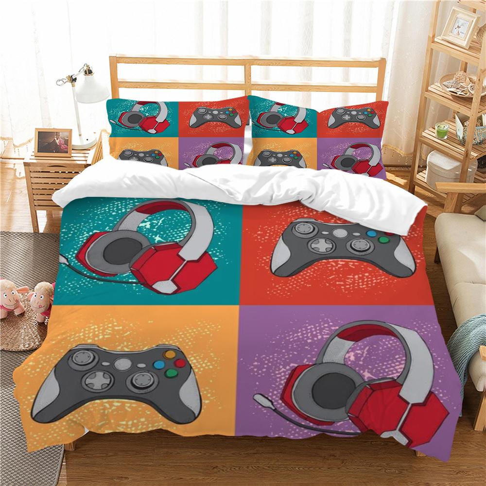 Bedding Set 3D Gamepad Print Bed Cover Bedclothes Home Three Piece Warm Polyester Pillowcase Quilt Cover