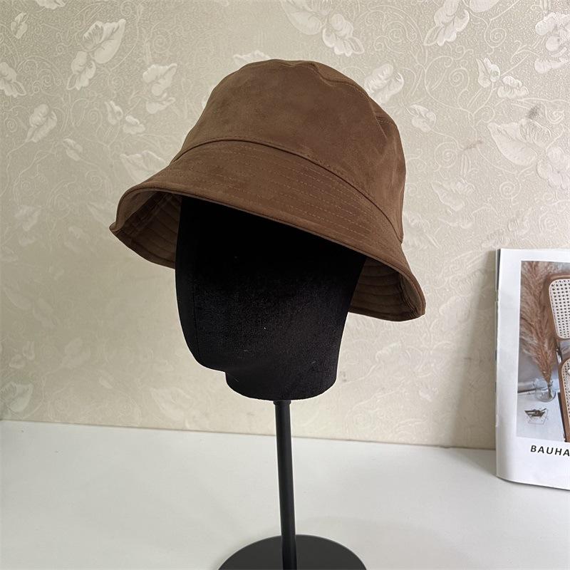 

Вельветовая панама из оленьей кожи женская трендовая универсальная осенне-зимняя однотонная панама для лица показать шляпа-таз мужчина M（56-58cm）