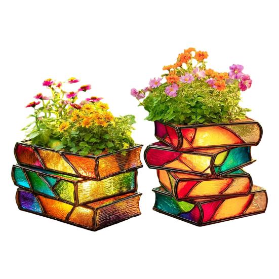 

2 Pcs Stacked Tomes Flower Succulents Planter Pot Decorative Home Office Desktop