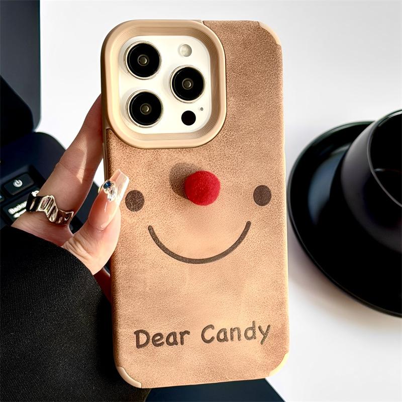 

Simple Smiley Face Suitable for Iphone15 Apple 16promax Mobile Phone Case 12 Fun 13 Brown Leather Pattern 14 Cartoon Apple XS