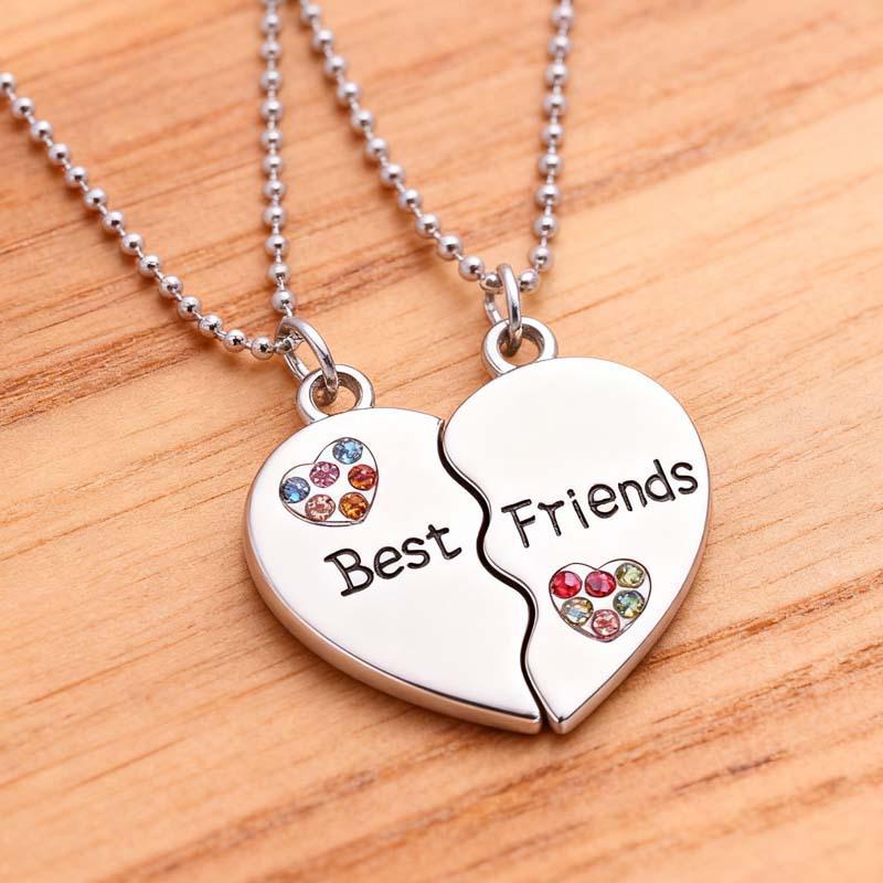 Sun Moon Stars Patchwork BFF Heart Necklace for Best Friends Forever