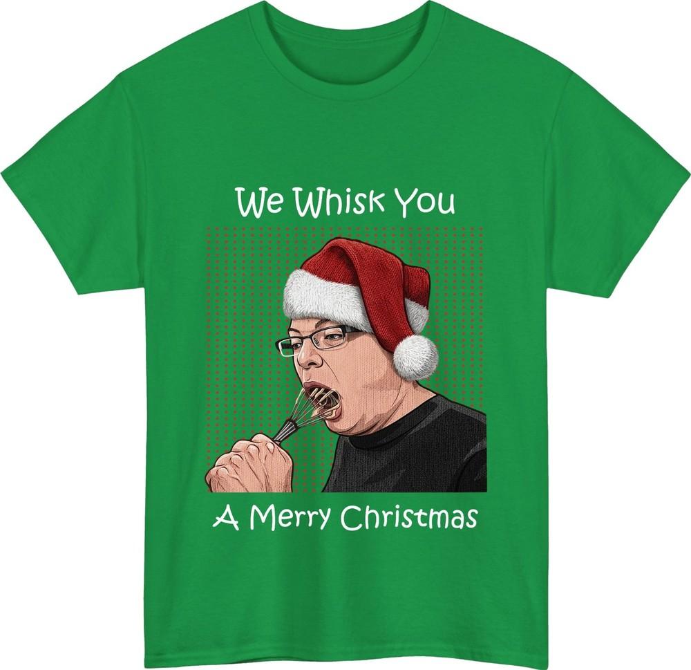 We whisk you a merry christmas tshirt kev riley funny xmas baking meme gift top S
