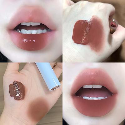 Reddish Brown Matte Lip Gloss Moisturizer Hydrating Mirror Glossy Lip Glaze Watery Lipstick Liquid Non-Stick Cup Lip Tint Makeup