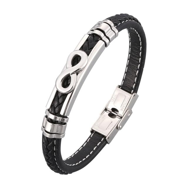 New Trendy Leather Bracelet Men Stainless Steel Handmade Bangles Male Wristband Charm Hand Jewelry Boyfriend Husband Gift Sp1037