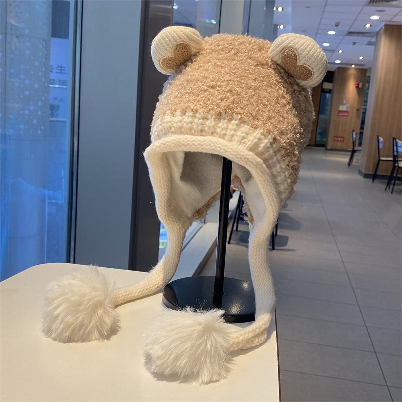 

Милые и симпатичные ушки Плюшевый носок для женщин Осень и зима Теплая защита ушей Вязаная шапка Подчеркивающая лицо Маленькая ветрозащитная шапка-ушанка M (56-58cm) adult model