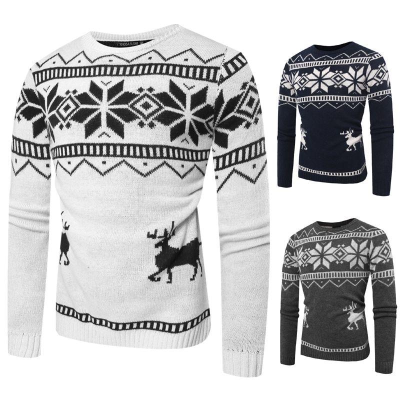 Neck O Mens Sweater Sweatshirt Deer Printed Winter Christmas Knitwear Pullover