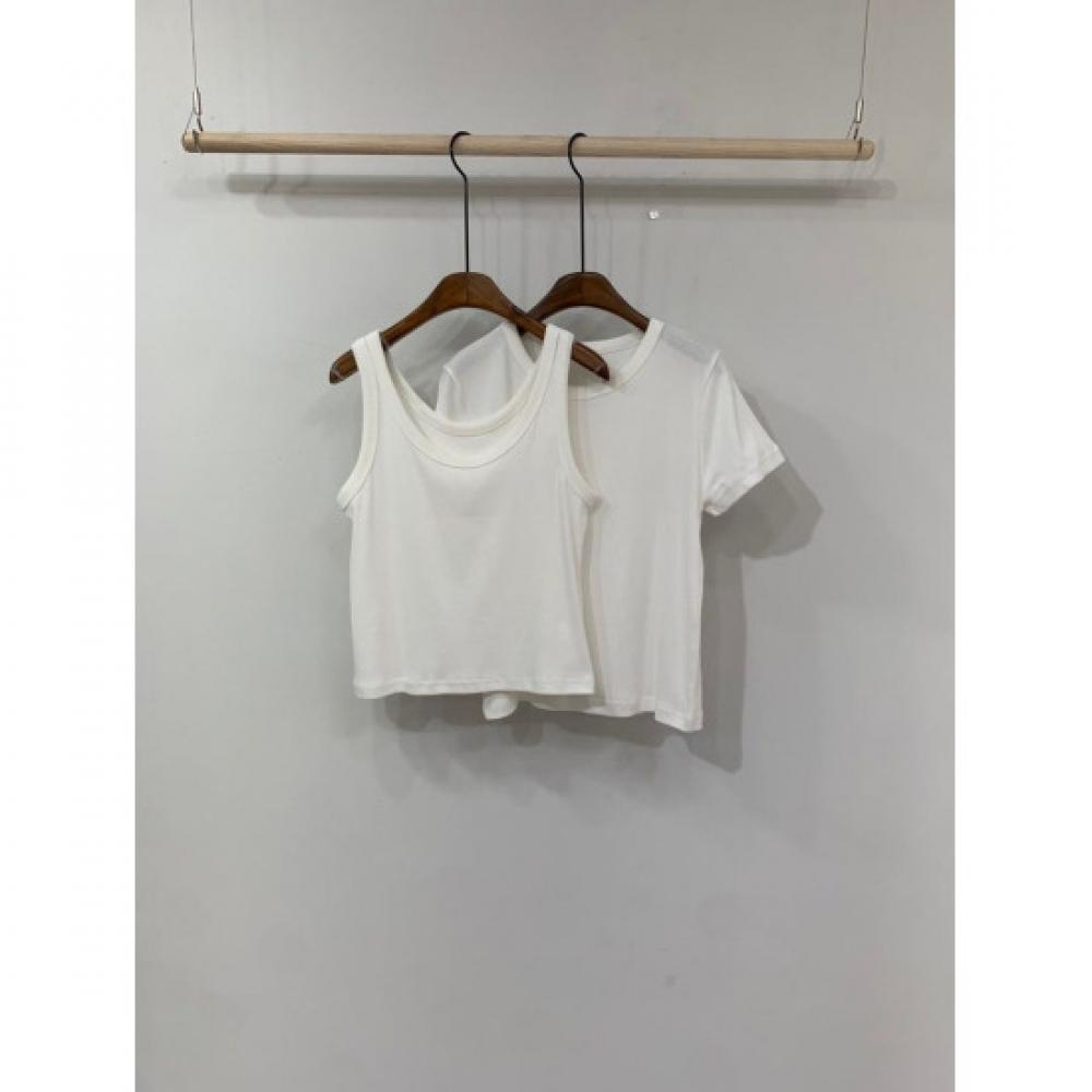 C S In The Room Women S Ribbed Tank Layered ShorT Sleeve T ShirT SeT 4 ColorS