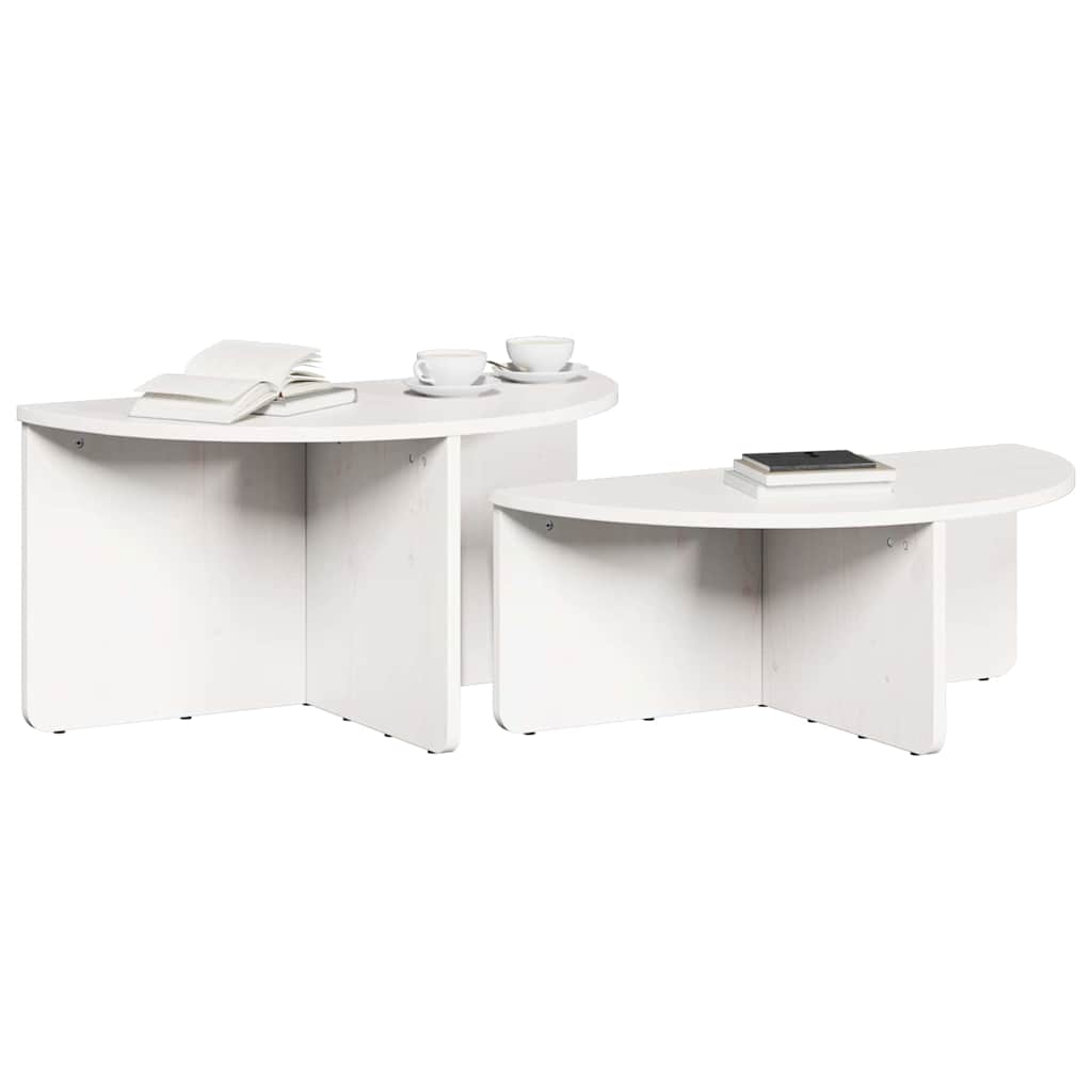 Coffee Table Set 2 Pcs White Solid Pine Wood