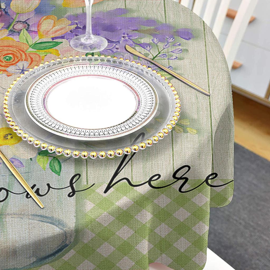 Frühling Blumen Aquarell Plaid Runde Tischdecke Wasserdichte Tisch Abdeckung Für Hochzeit Party Dekoration Esstisch Abdeckung