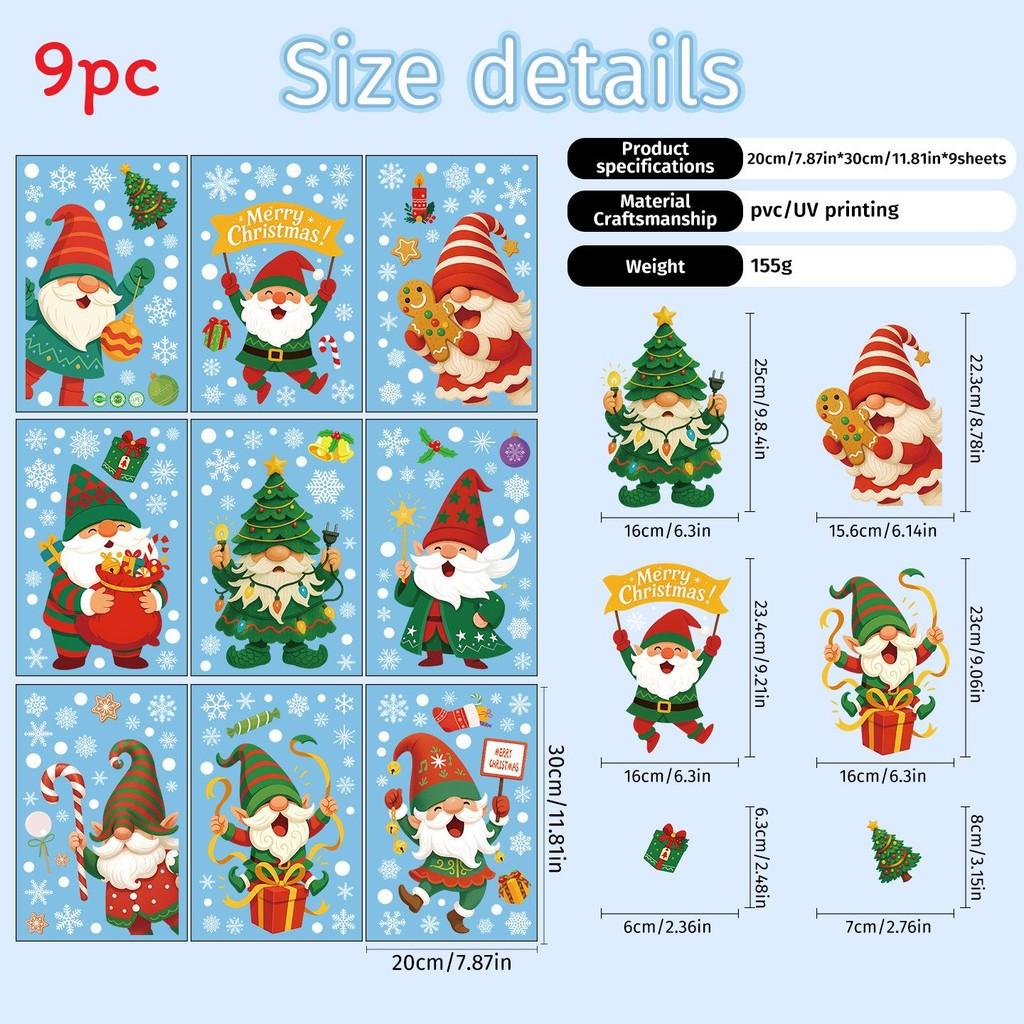 Snowflake Santa Claus Pvc Static Window Decals Set For Christmas Decorations