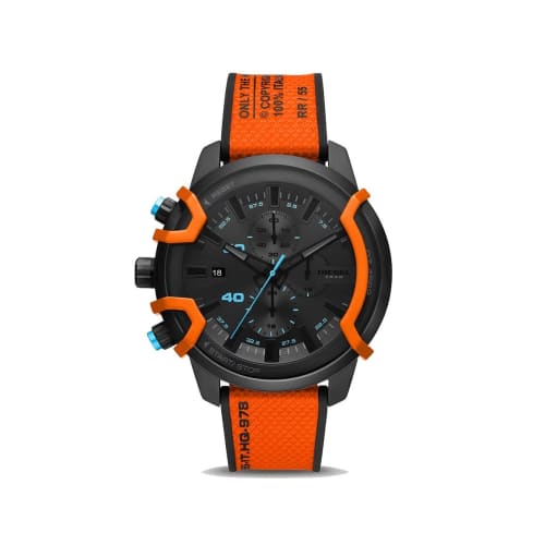 

Diesel Men s Griffed Chronograph 48mm Stainless Steel Watch with Orange Strap, Orange, Strap
