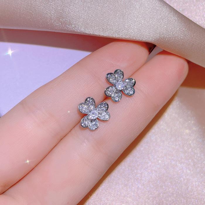 

Diamond encrusted Trefoil Earrings Womens Necklace Flower Ring