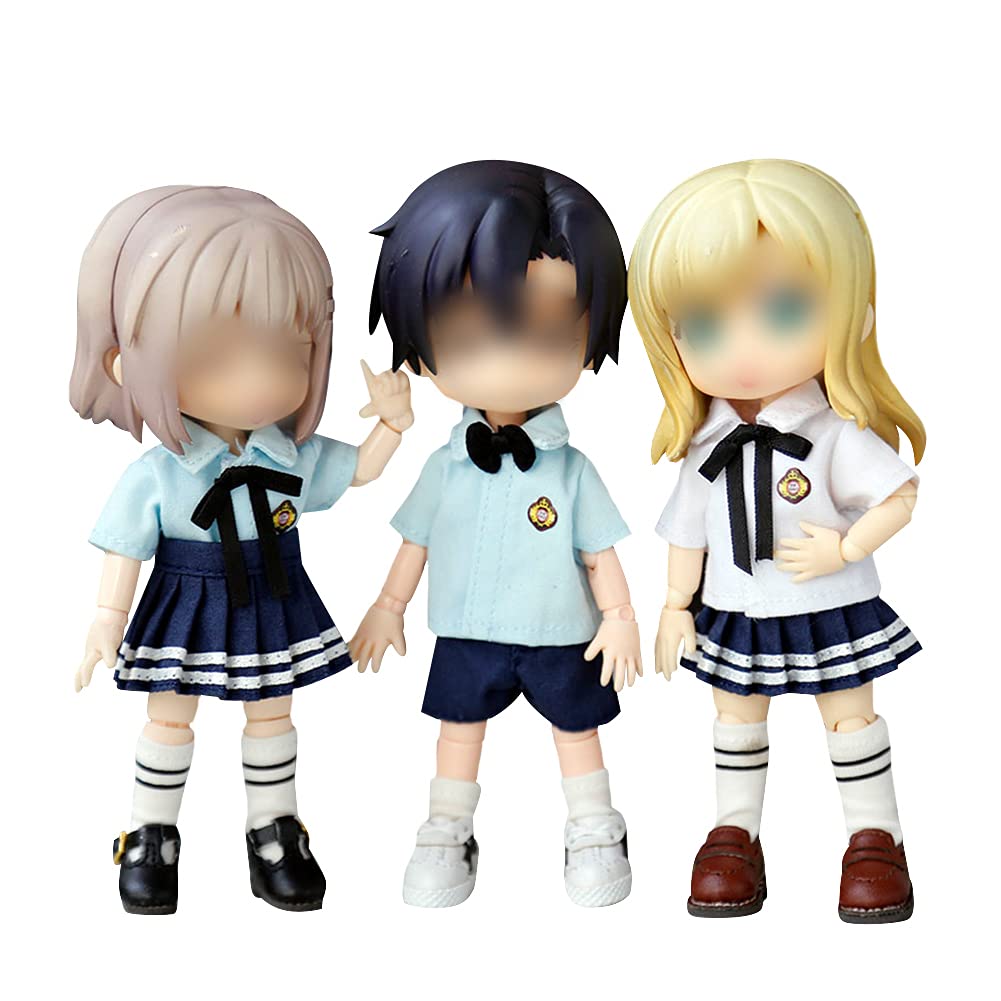 HIGHAWK Obitsu 11 OB11 Păpușă Obitsu 11cm Corp Mânecă Scurtă Uniformă Set Uniformă Păpușă Costum Corp Obitsu Fustă Cravată Șosete Fată (Femeie, Albastru)