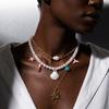Bohemian Beach Shell Conch Beaded Necklace for Women Ocean Style Seashell Starfish Sun Pendant Choker Vacation Party Jewelry