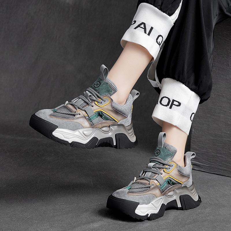 Fashion GKTINOO Women Genuine Leather Platform Sneakers Mixed Colors Round Toe Lace-Up Thick Sole Flats Ladies Shoes Handmade